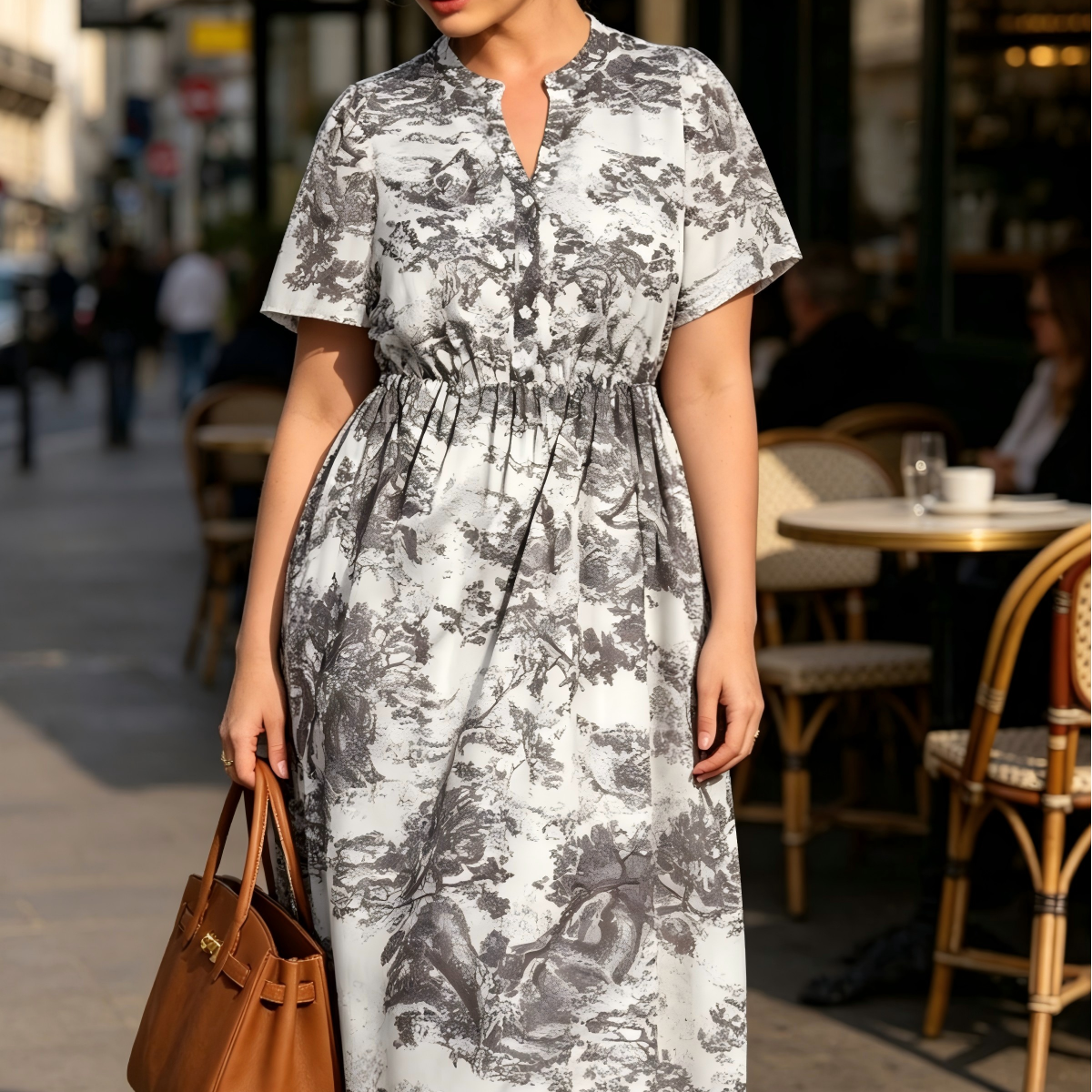 Sicilian Lemon Buttoned V-Neck Midi Dress