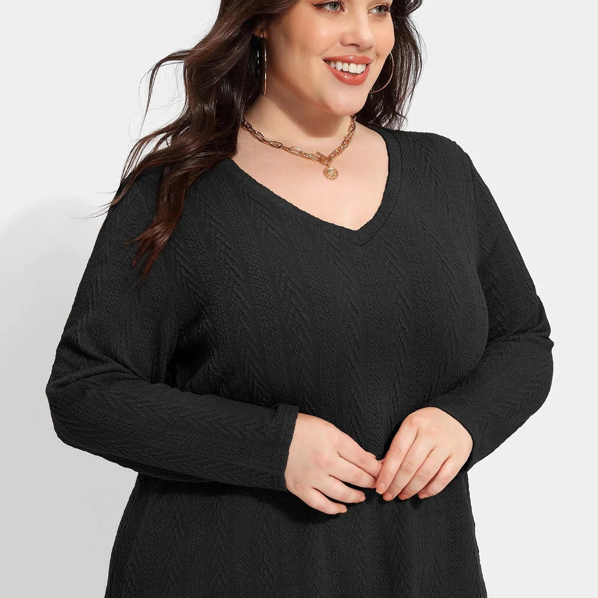 Essential Strukturiertes Langarmhemd mit V-Ausschnitt