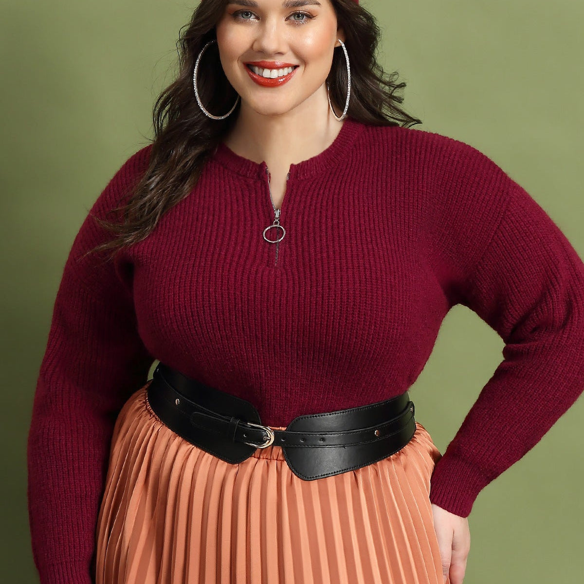 Ritera – Einfarbiger Kaschmir-Wollpullover mit Viertelreißverschluss