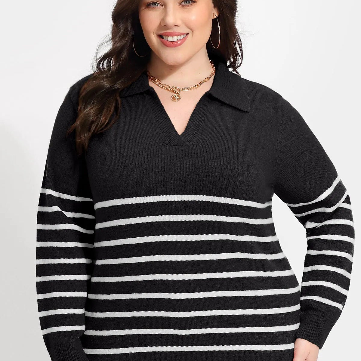 Strickpullover mit V-Ausschnitt und Farbblock-Streifen