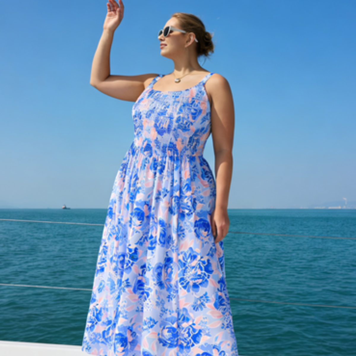 Floral Print Smocked Bodice Midi Dress