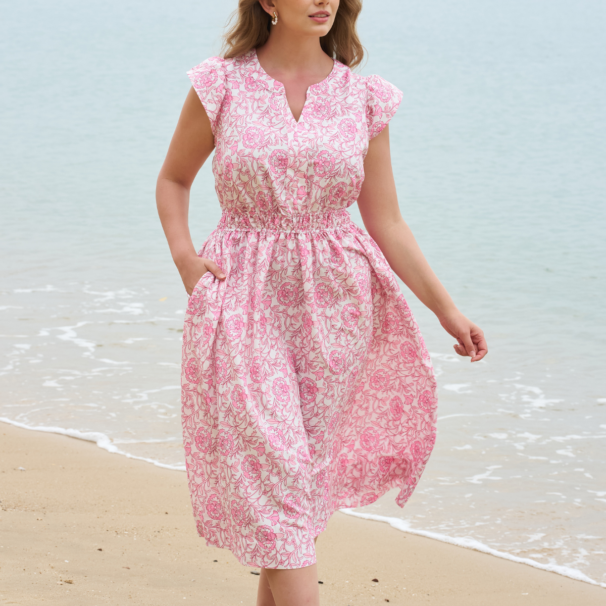 Floral Print Side Pocket Midi Dress