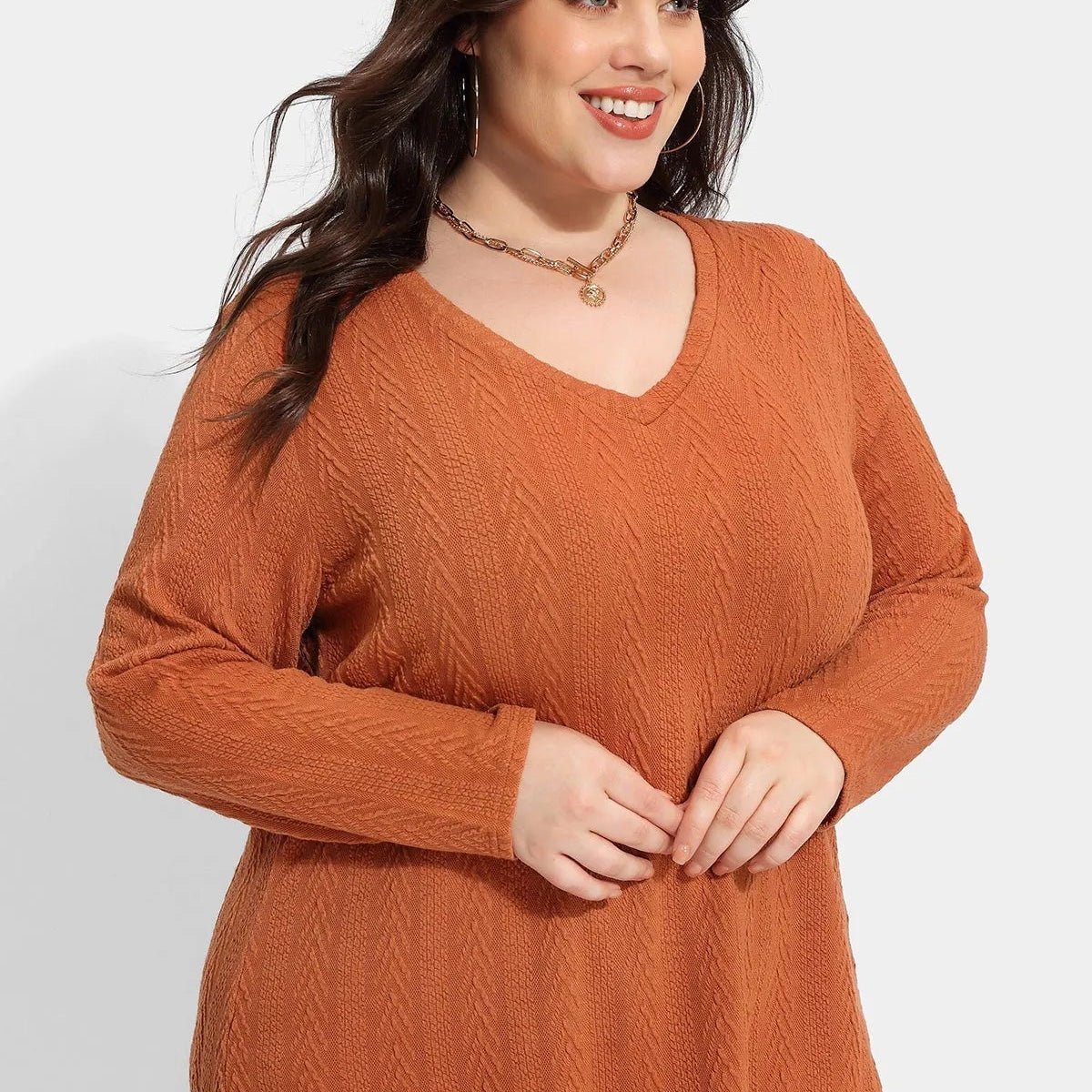 Essential Strukturiertes Langarmhemd mit V-Ausschnitt