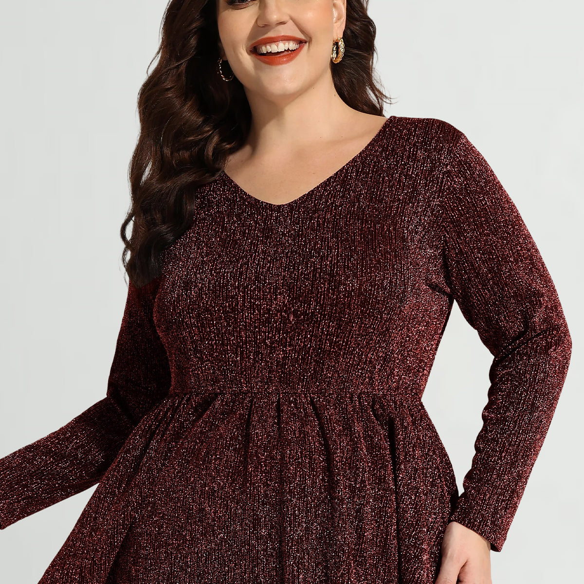 Fließendes, plissiertes Tunika-Langarmhemd mit elastischer Taille