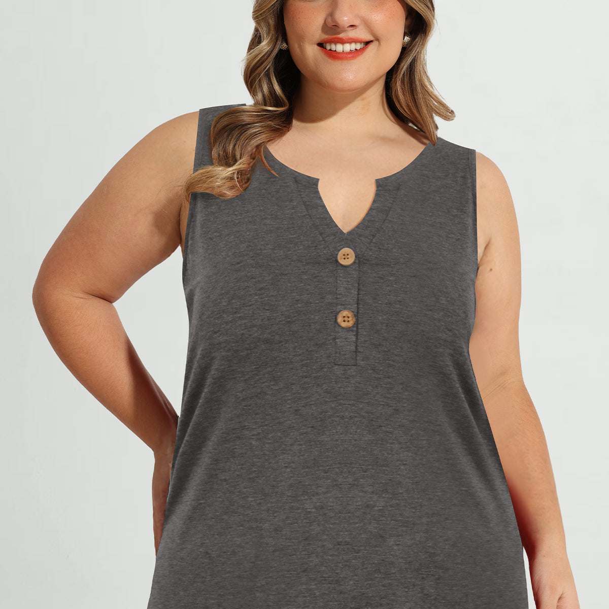 Débardeur ultra-doux à col en V cranté et boutonné