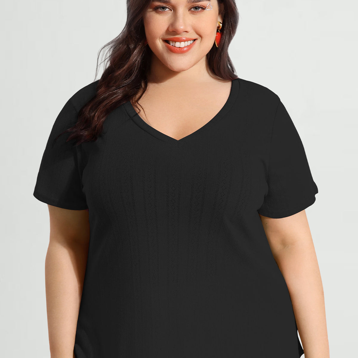 Essential Texture – Basic-T-Shirt mit V-Ausschnitt und kurzen Ärmeln