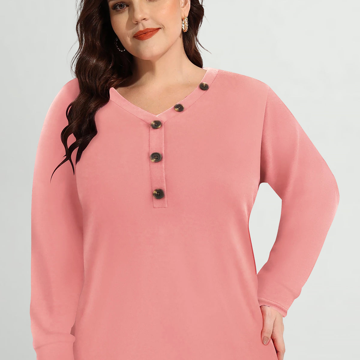 Chemise à manches longues et col en V à boutons solides essentiels