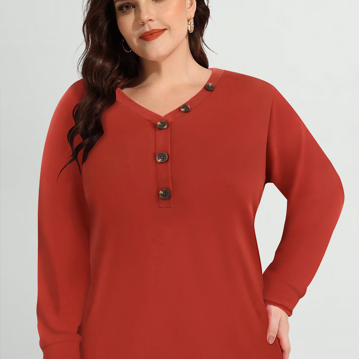 Chemise à manches longues et col en V à boutons solides essentiels