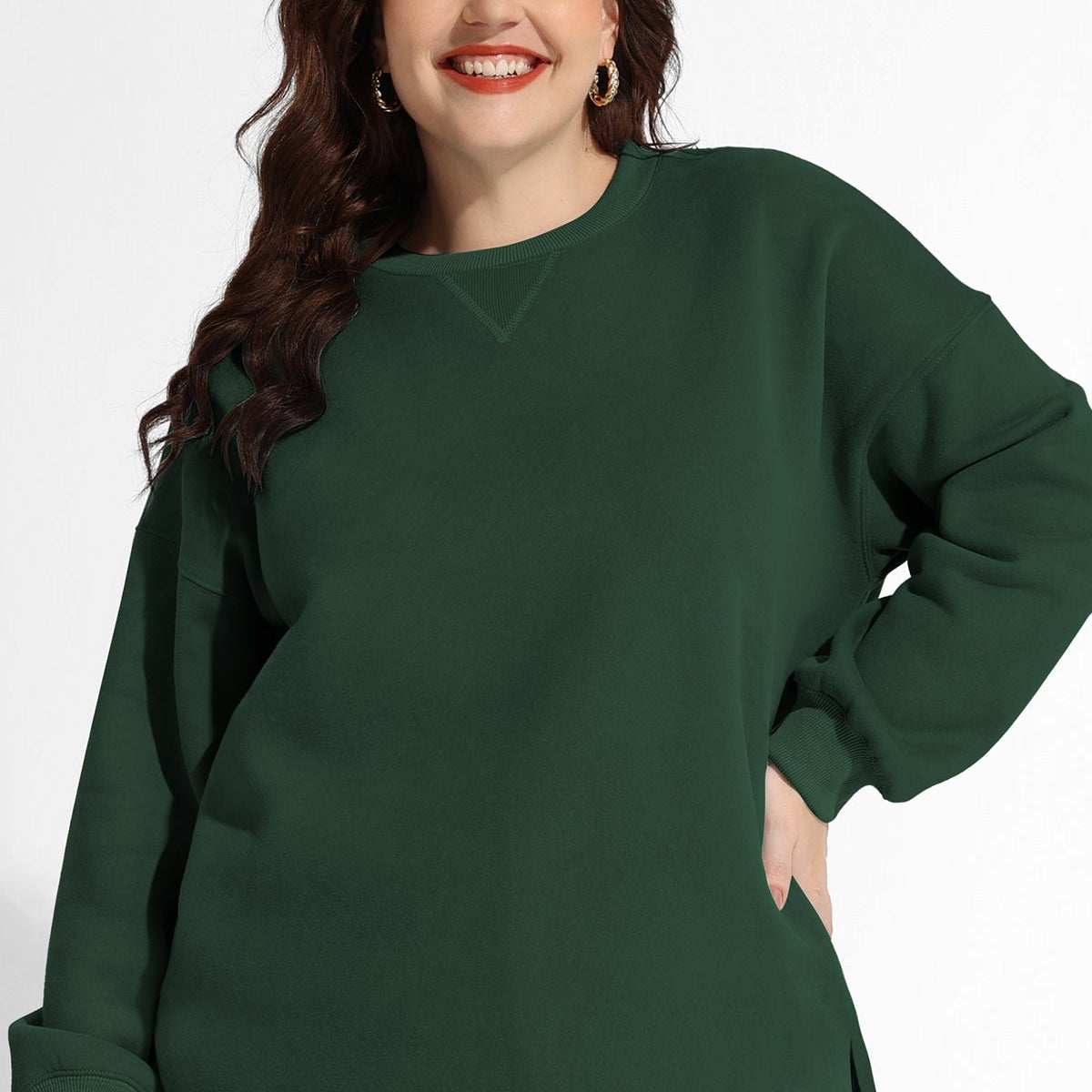 Einfarbiges, langärmliges Basic-Sweatshirt mit geteiltem Saum