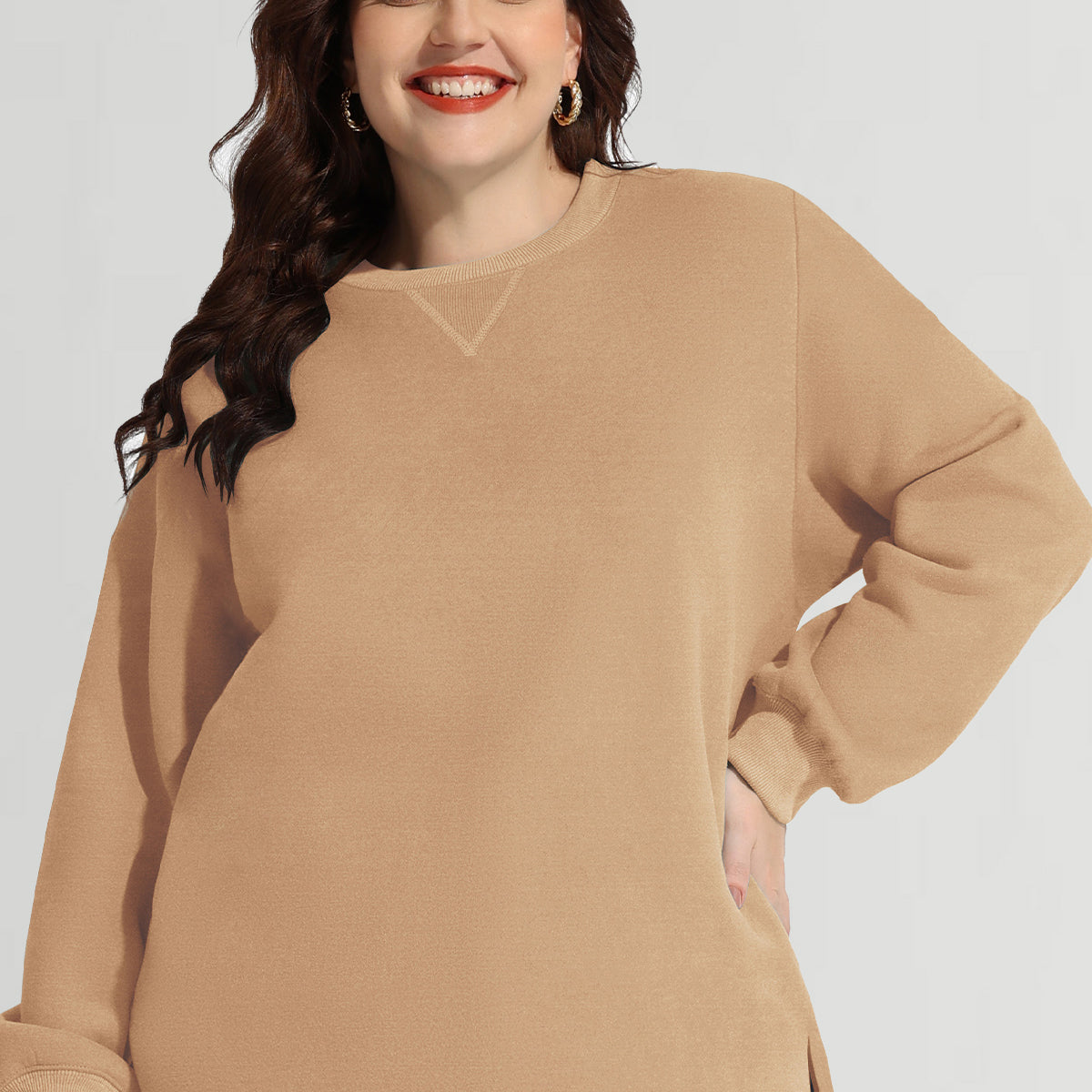 Solid Split Hem Long Sleeve Basic Sweatshirt