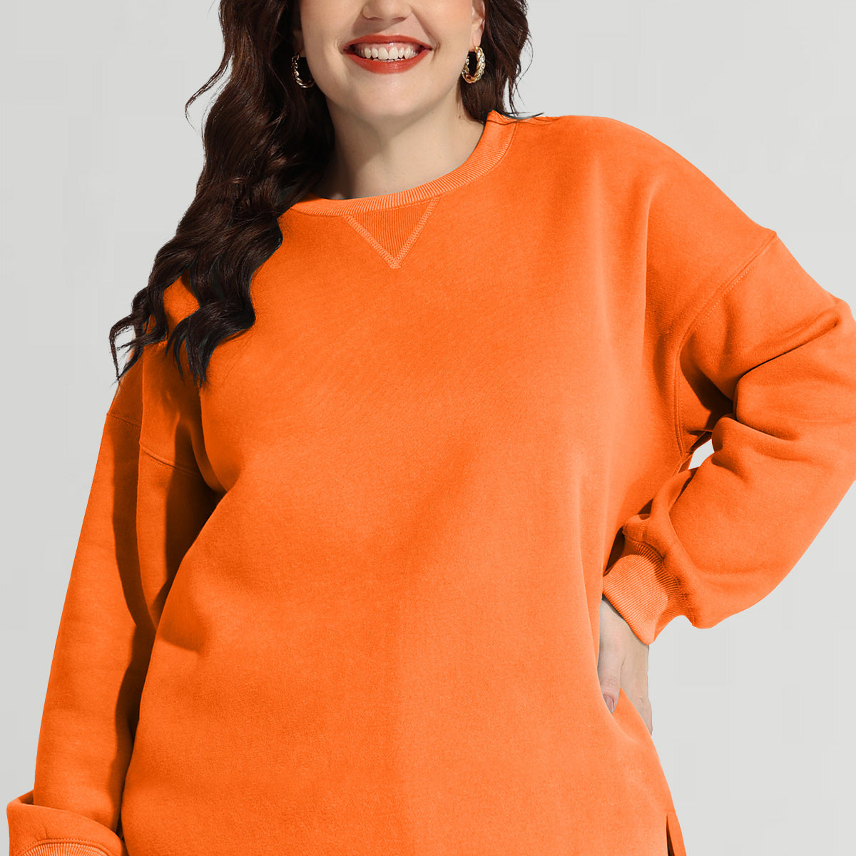 Solid Split Hem Long Sleeve Basic Sweatshirt