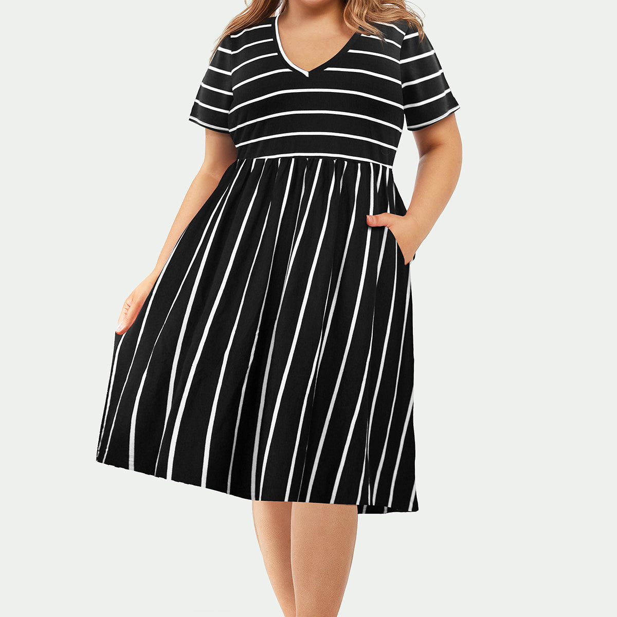 Pockets Elastic Rainbow Striped Midi Dress