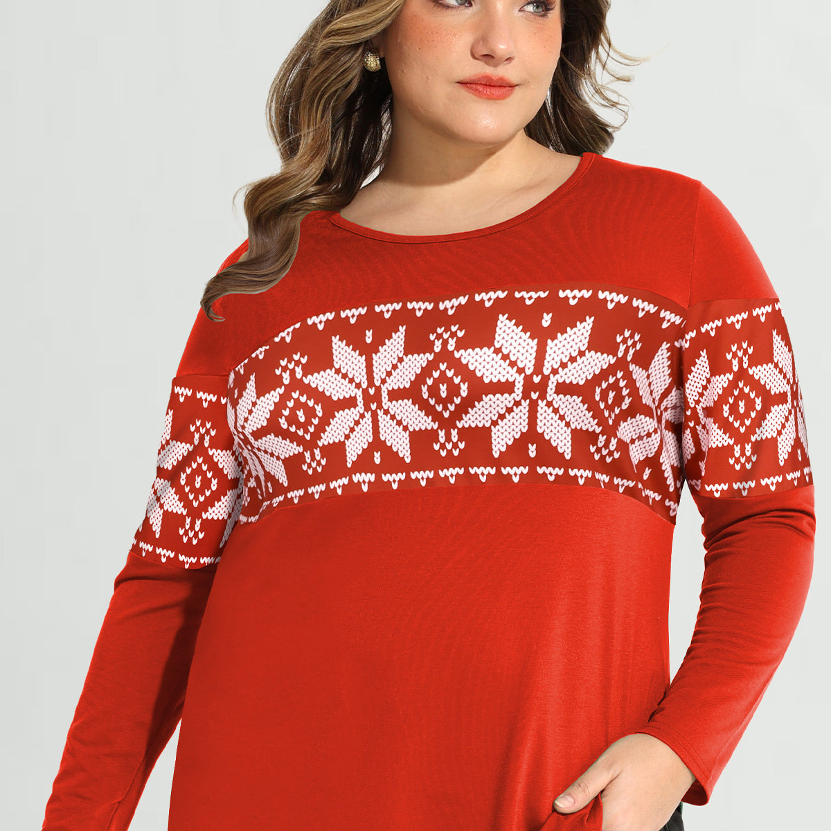 Ritera Colorblock Snowflake Print Long Sleeve T-Shirt