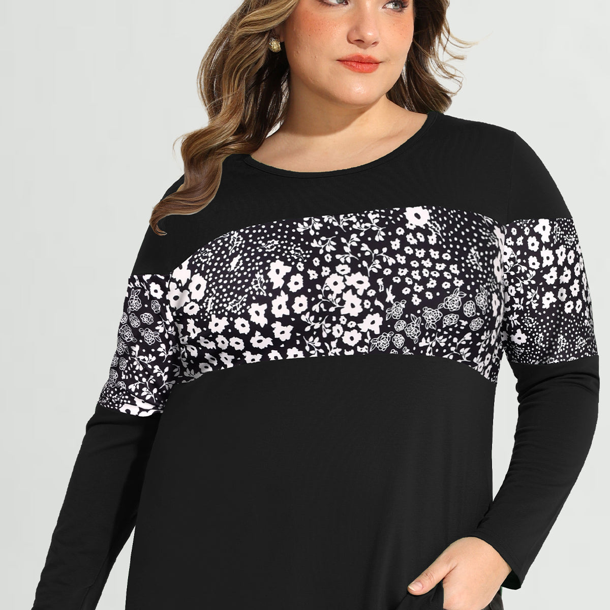 Ritera Colorblock Snowflake Print Long Sleeve T-Shirt