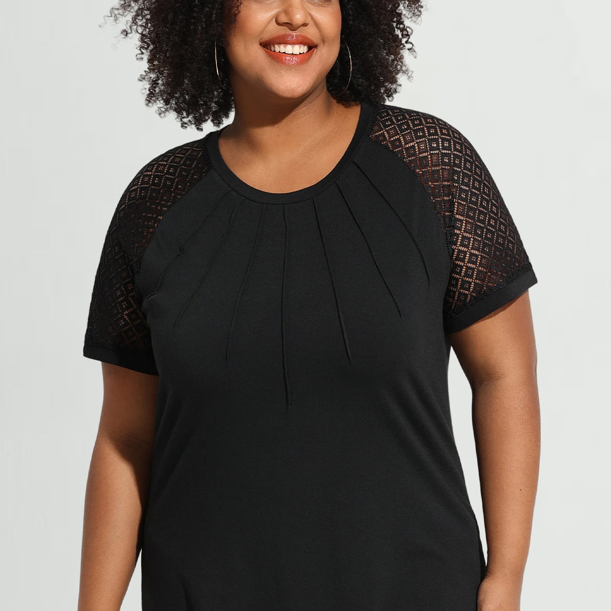 T-shirt tunique plissé à manches raglan ajourées Ritera