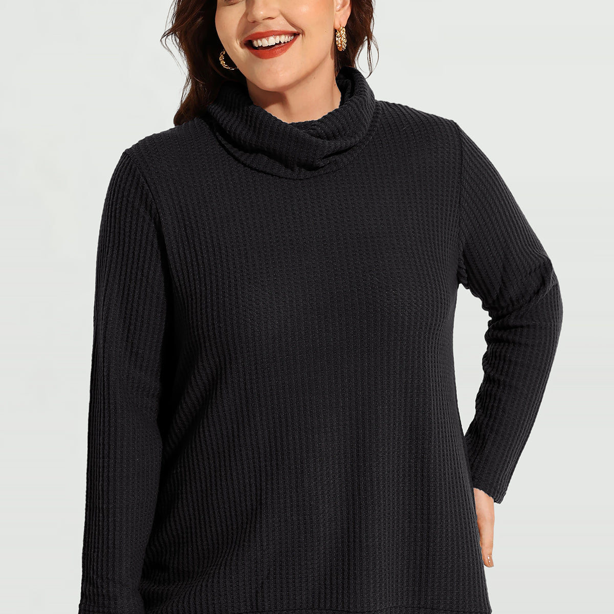 Tunique à col bénitier et ourlet fendu, chemise à manches longues