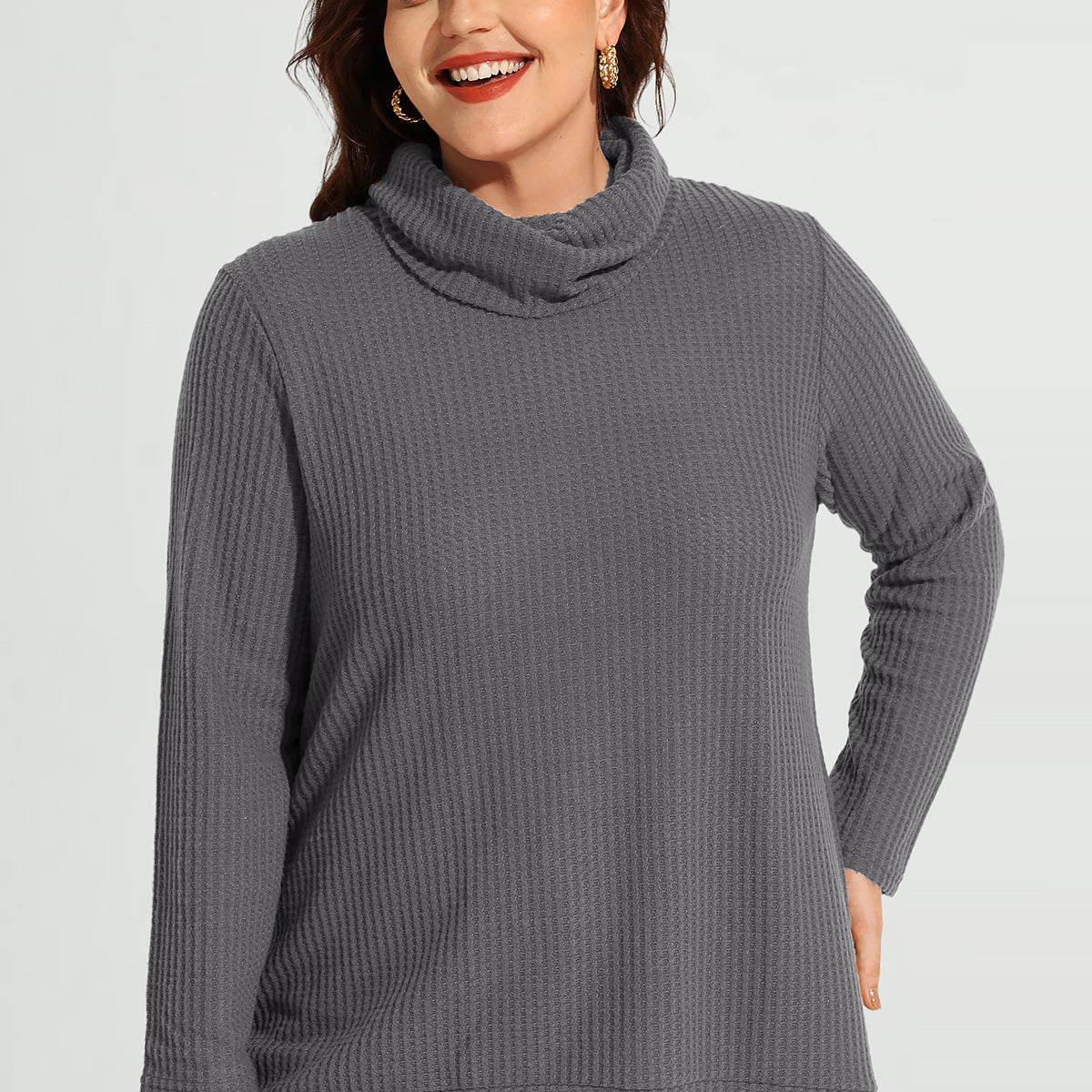 Tunique à col bénitier et ourlet fendu, chemise à manches longues