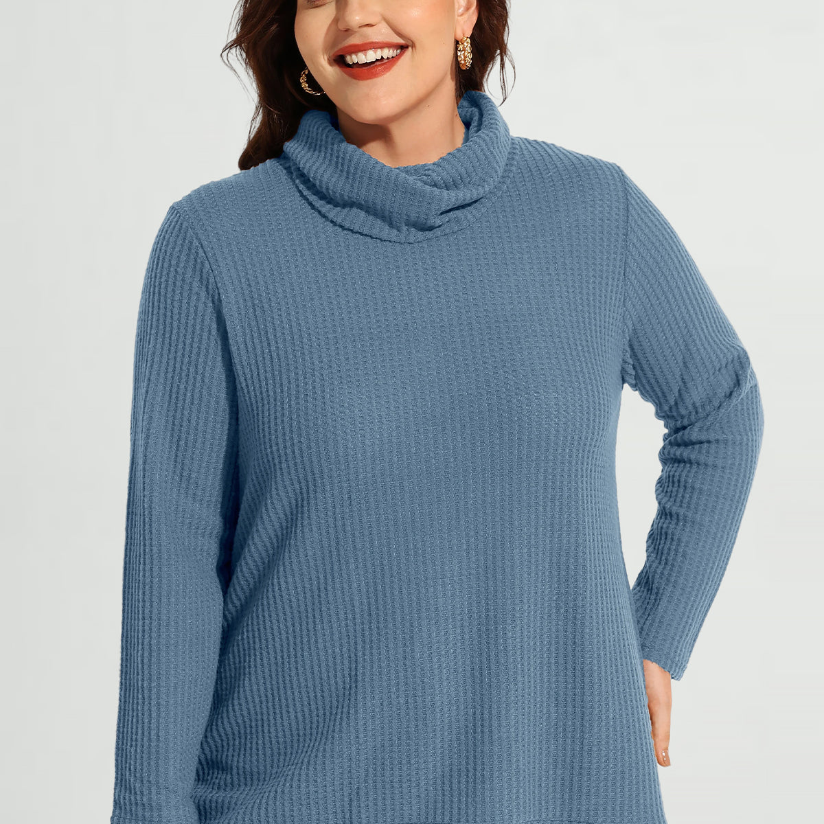 Tunique à col bénitier et ourlet fendu, chemise à manches longues