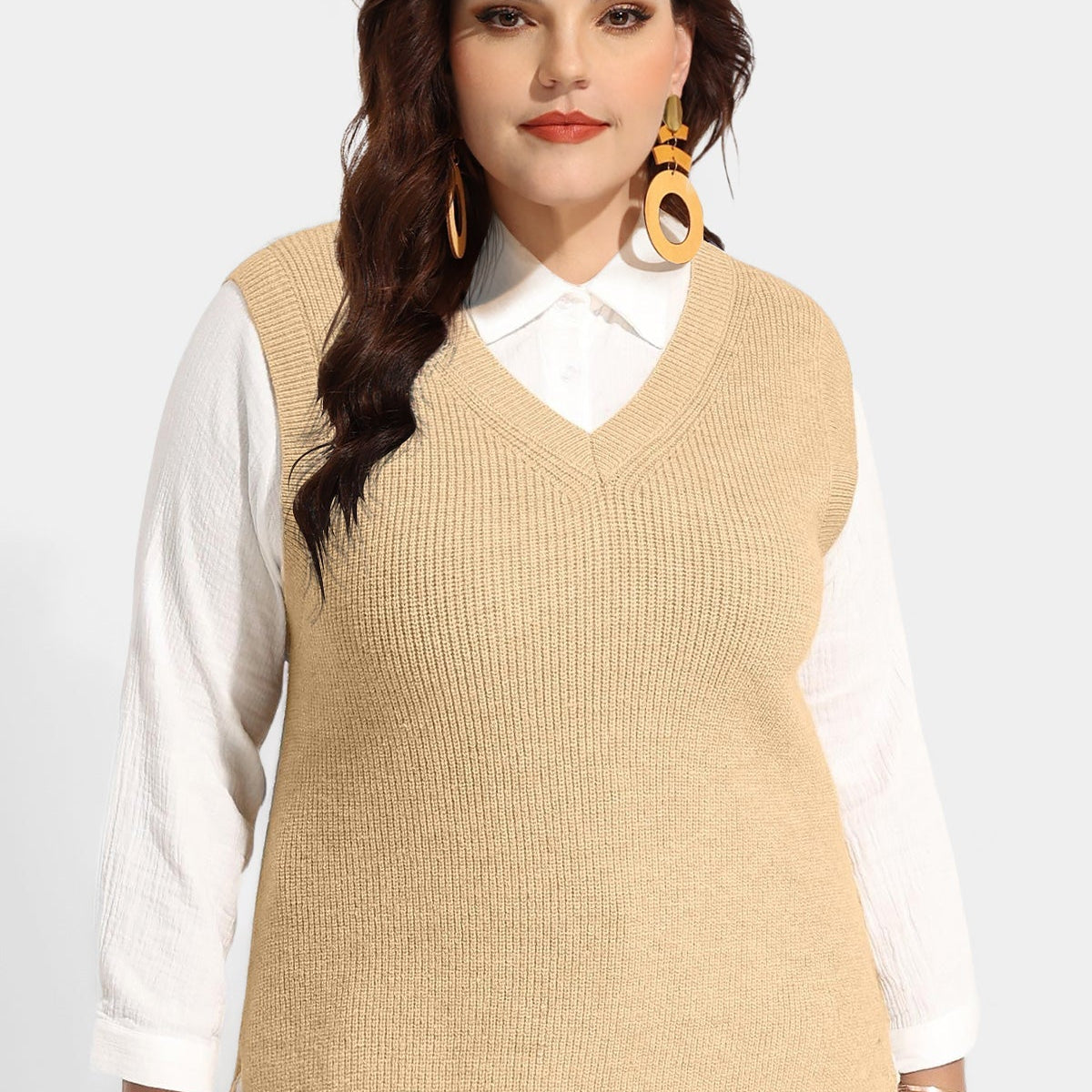 Pull basique à col en V en tricot chaud Ritera