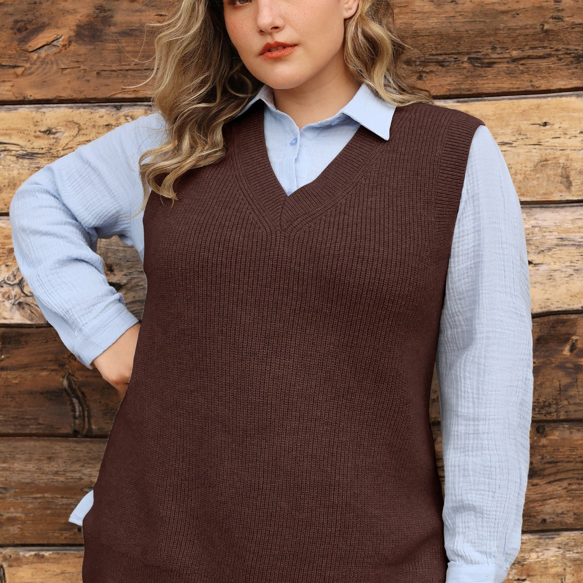 Pull basique à col en V en tricot chaud Ritera