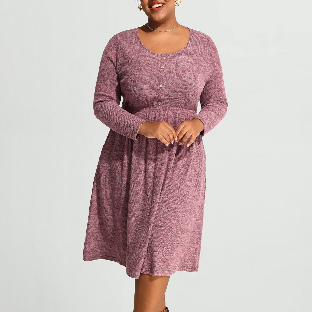 Ritera Pocket Sparkle Glitter Button Detail Midi Dress