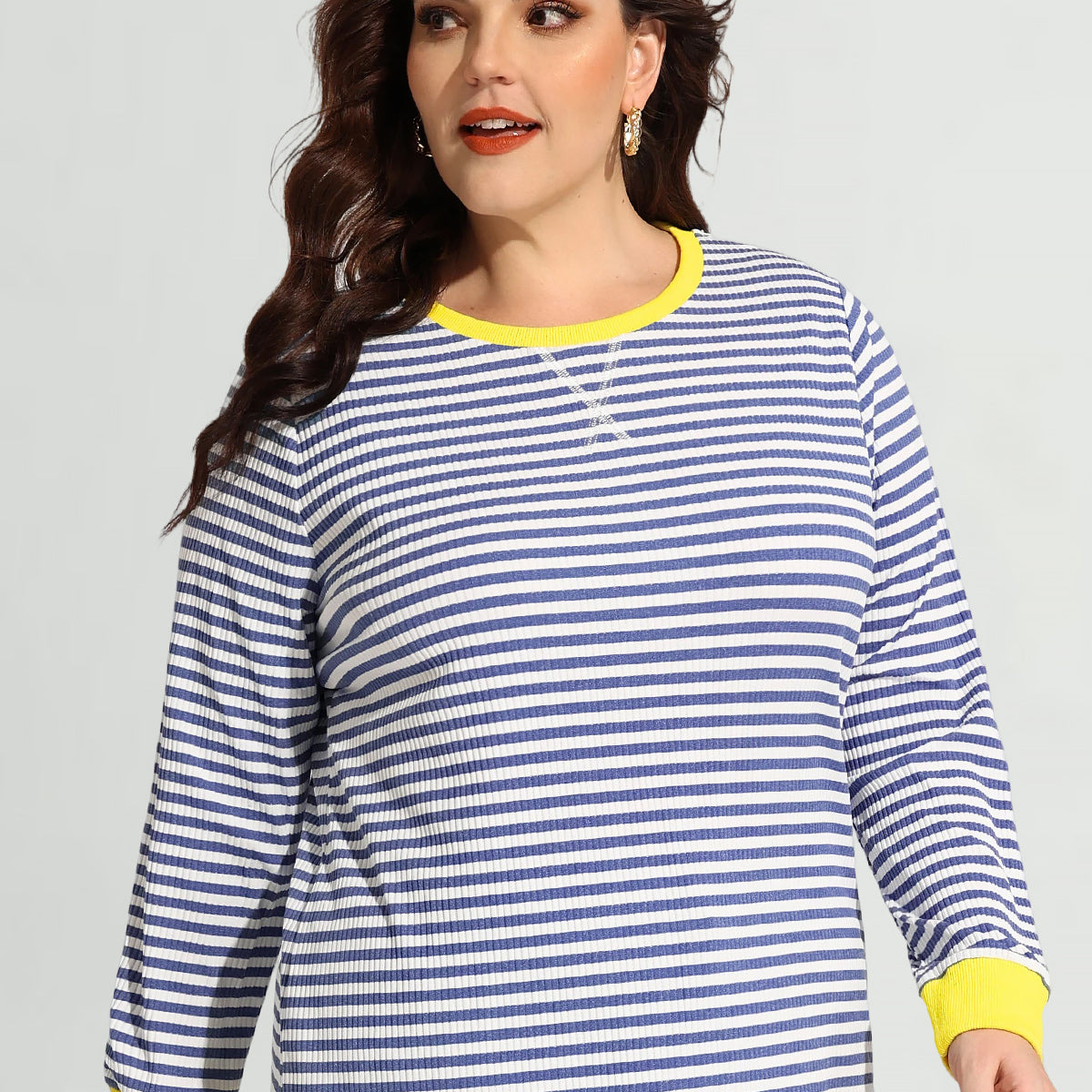 Sweat-shirt à manches longues élastique à rayures et patchwork Ritera