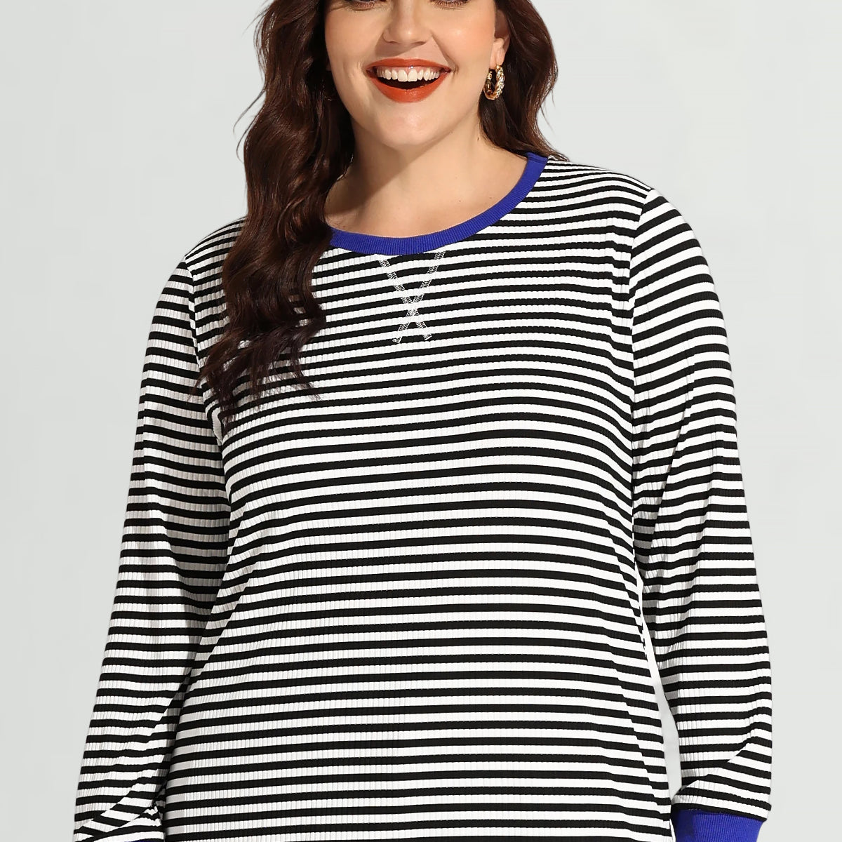 Sweat-shirt à manches longues élastique à rayures et patchwork Ritera