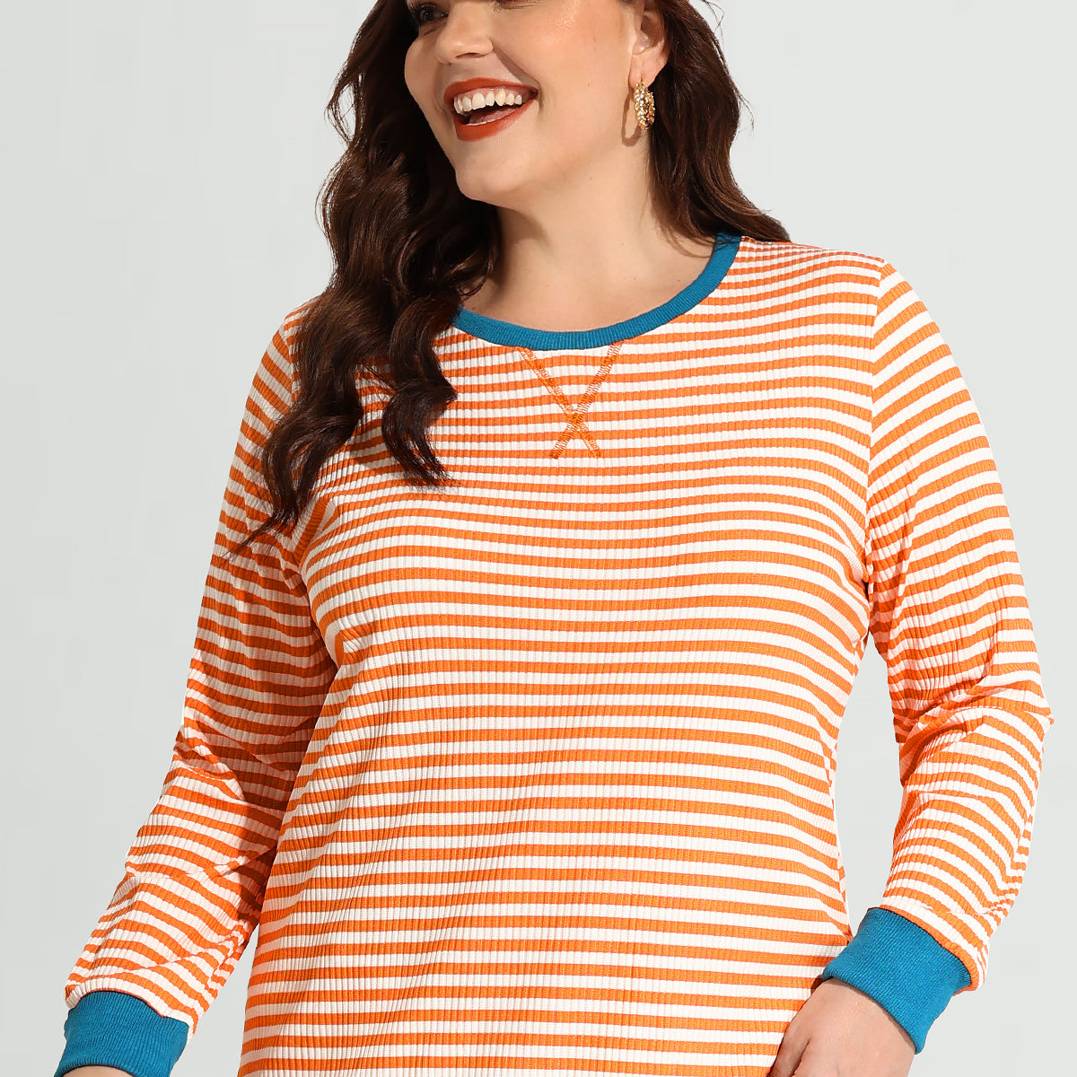 Sweat-shirt à manches longues élastique à rayures et patchwork Ritera