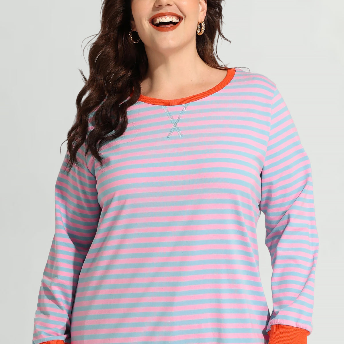 Sweat-shirt à manches longues élastique à rayures et patchwork Ritera