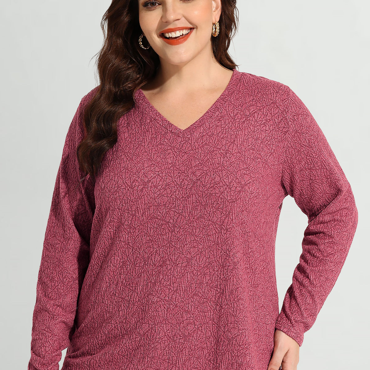 Chemise à manches longues en tricot à texture unie et col en V