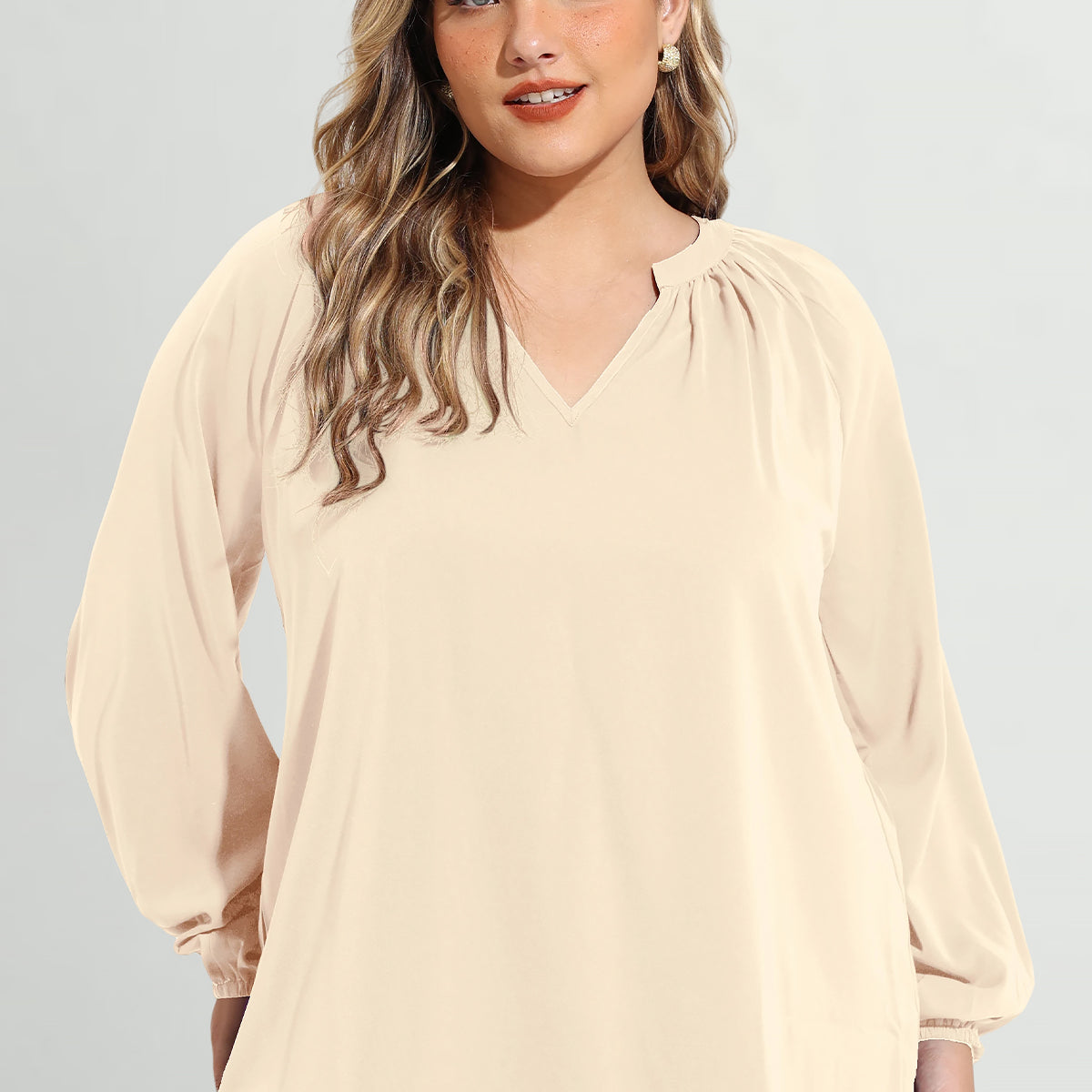 Superweiches, langärmliges Tunika-T-Shirt mit plissierter Laterne