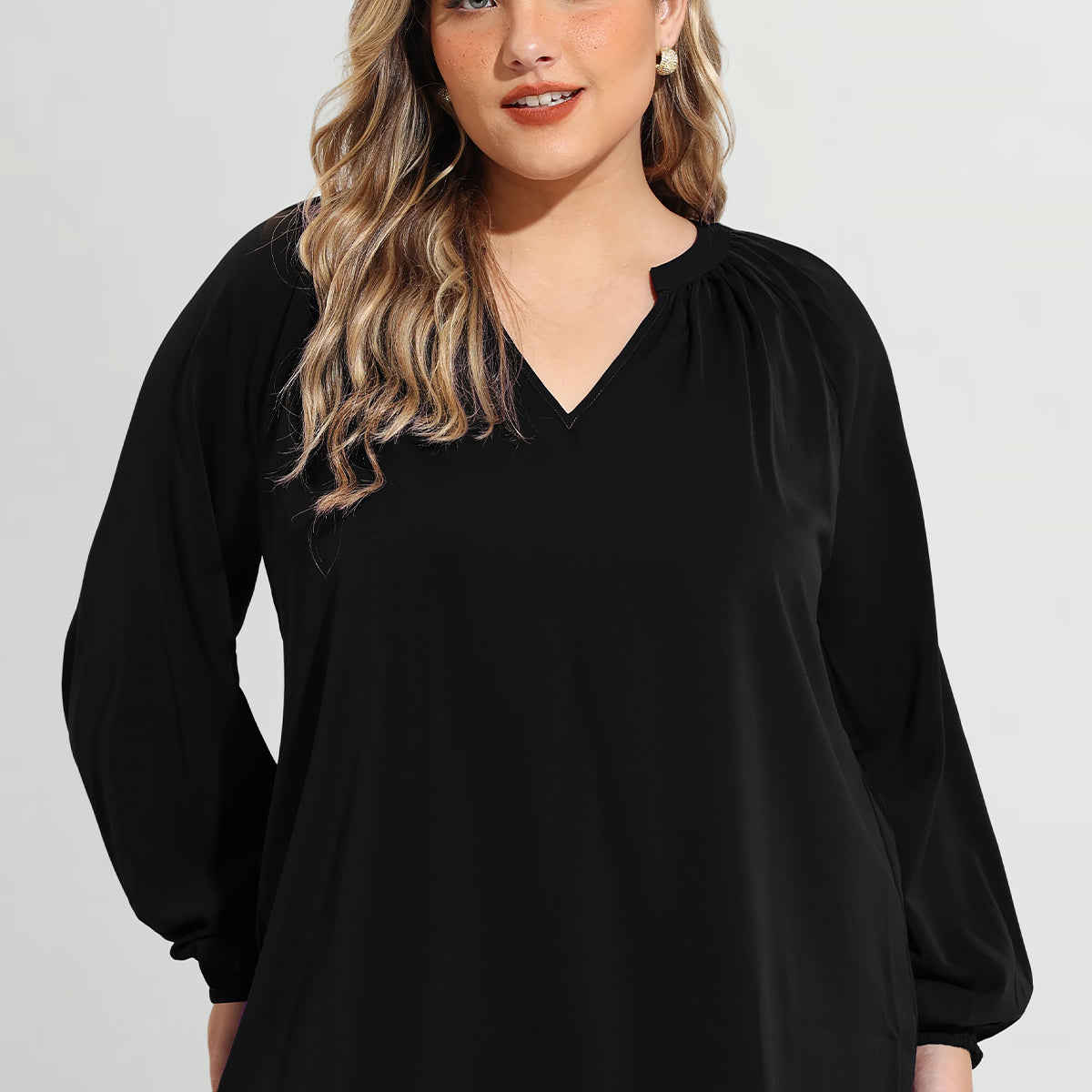 Superweiches, langärmliges Tunika-T-Shirt mit plissierter Laterne