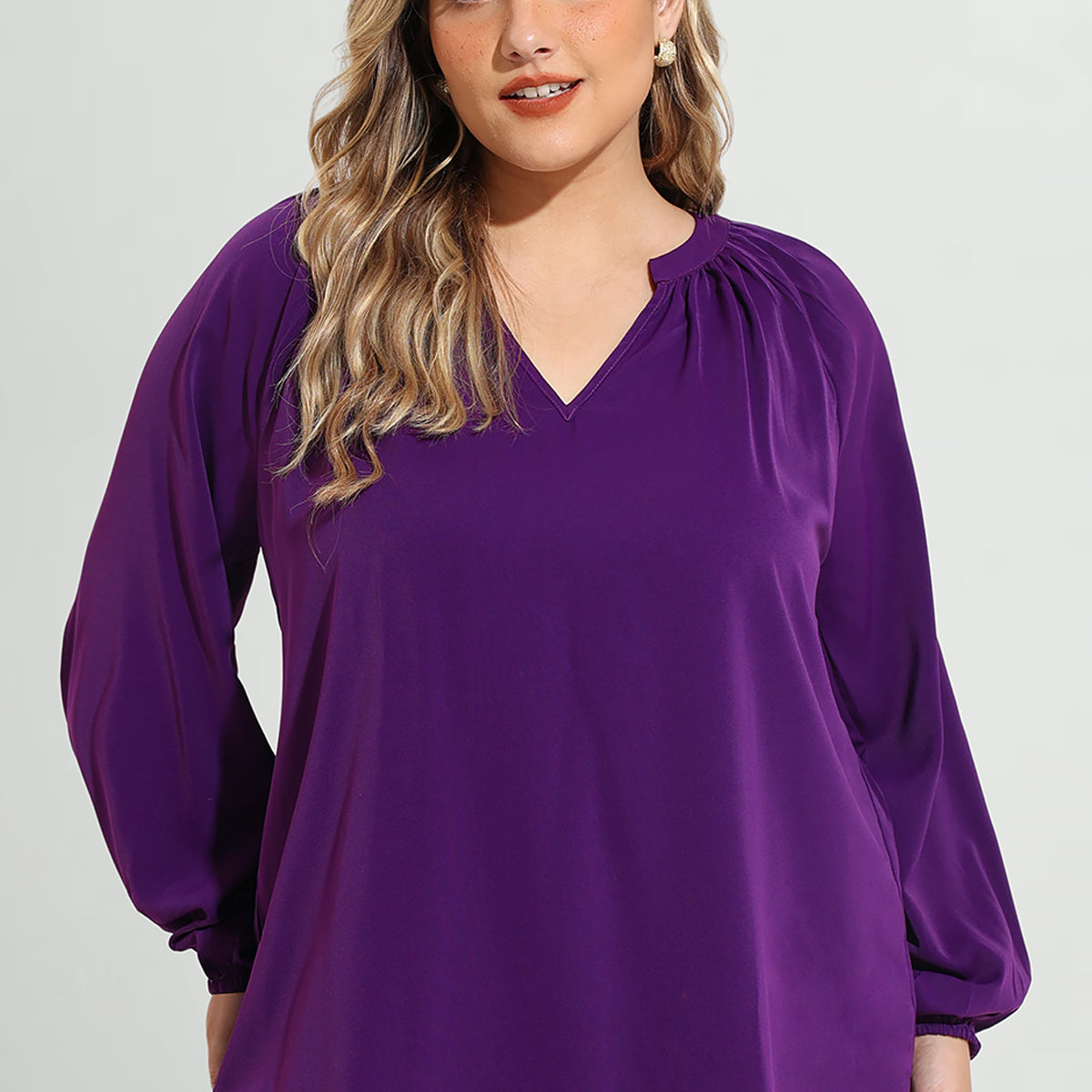 Superweiches, langärmliges Tunika-T-Shirt mit plissierter Laterne