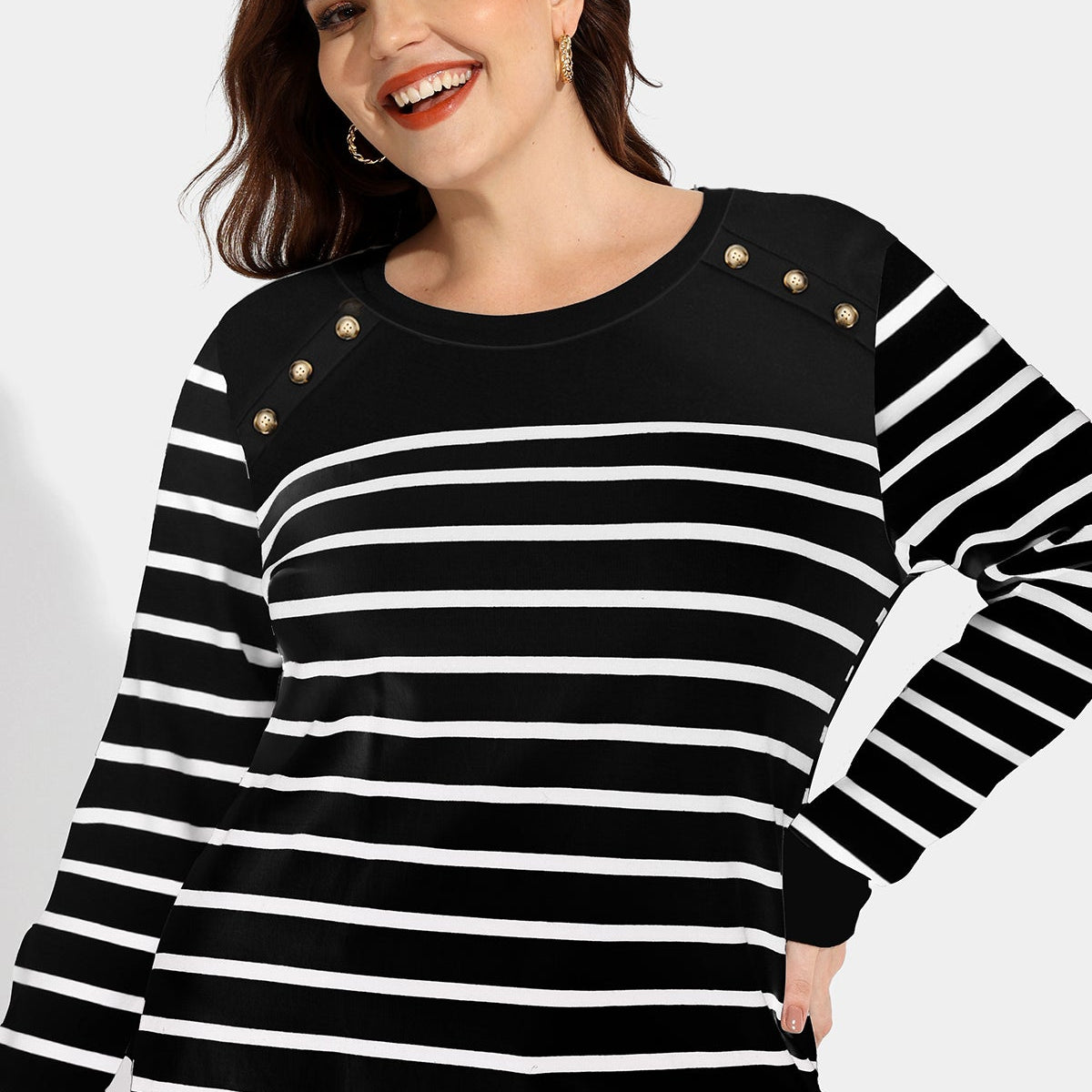 Sweatshirt mit Farbblock-Streifen und Knopfdetail