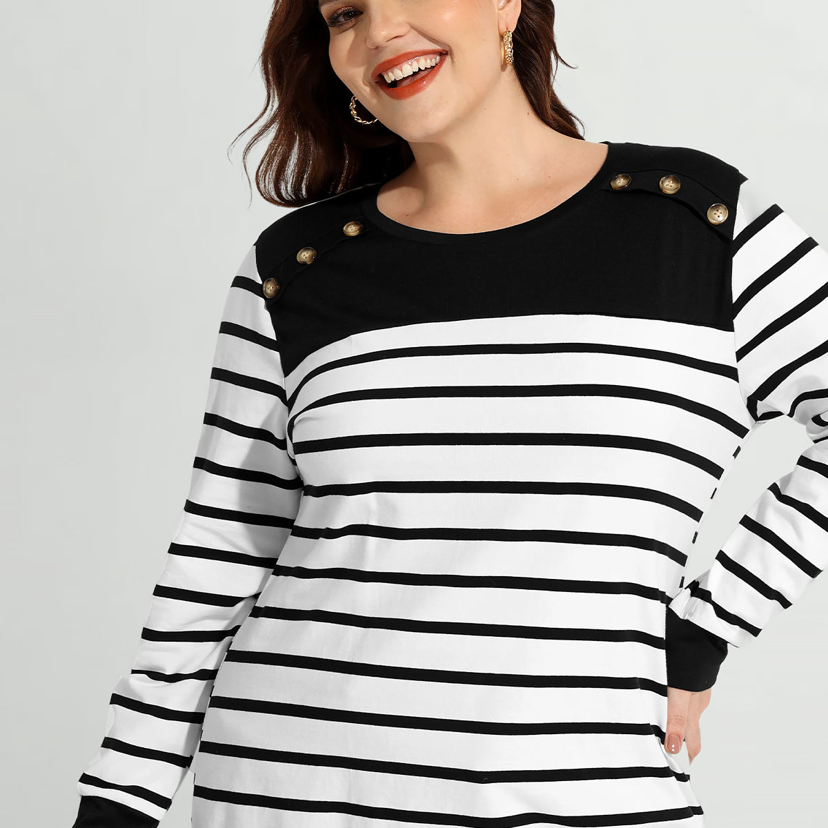 Sweatshirt mit Farbblock-Streifen und Knopfdetail