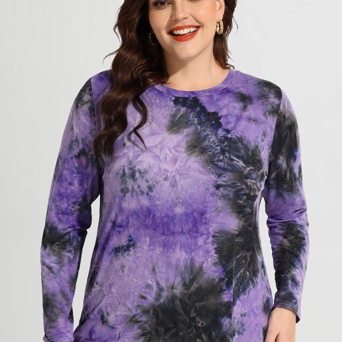 Chemise à manches longues et col ras du cou contrastée tie-dye