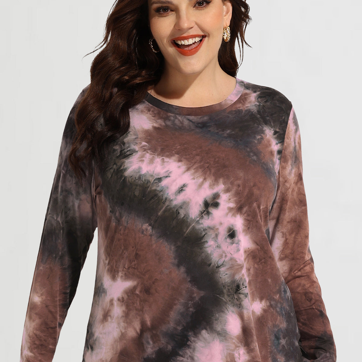 Chemise à manches longues et col ras du cou contrastée tie-dye