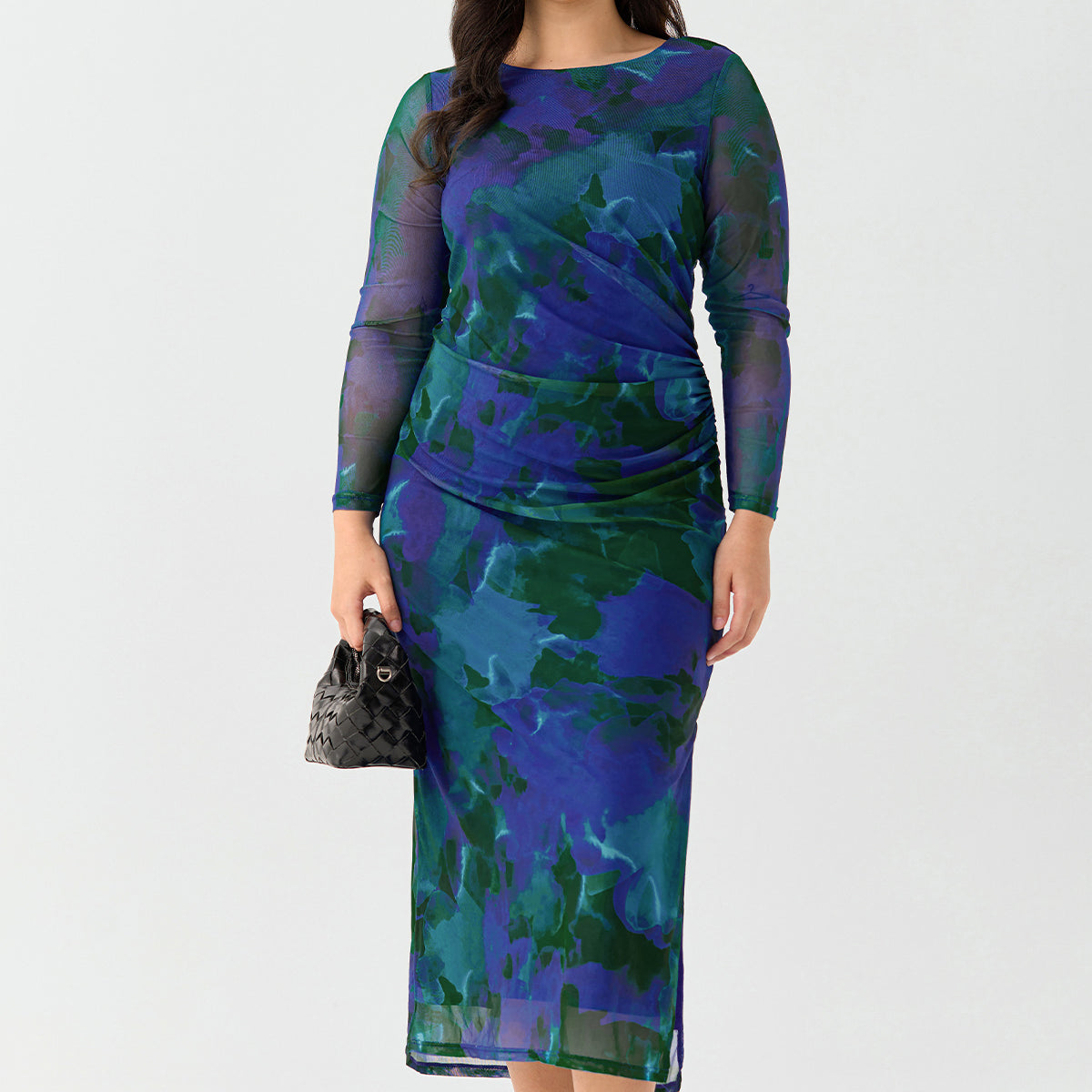 Ritera Plaid Ruched Chic Bodycon Cocktail Midi Dress