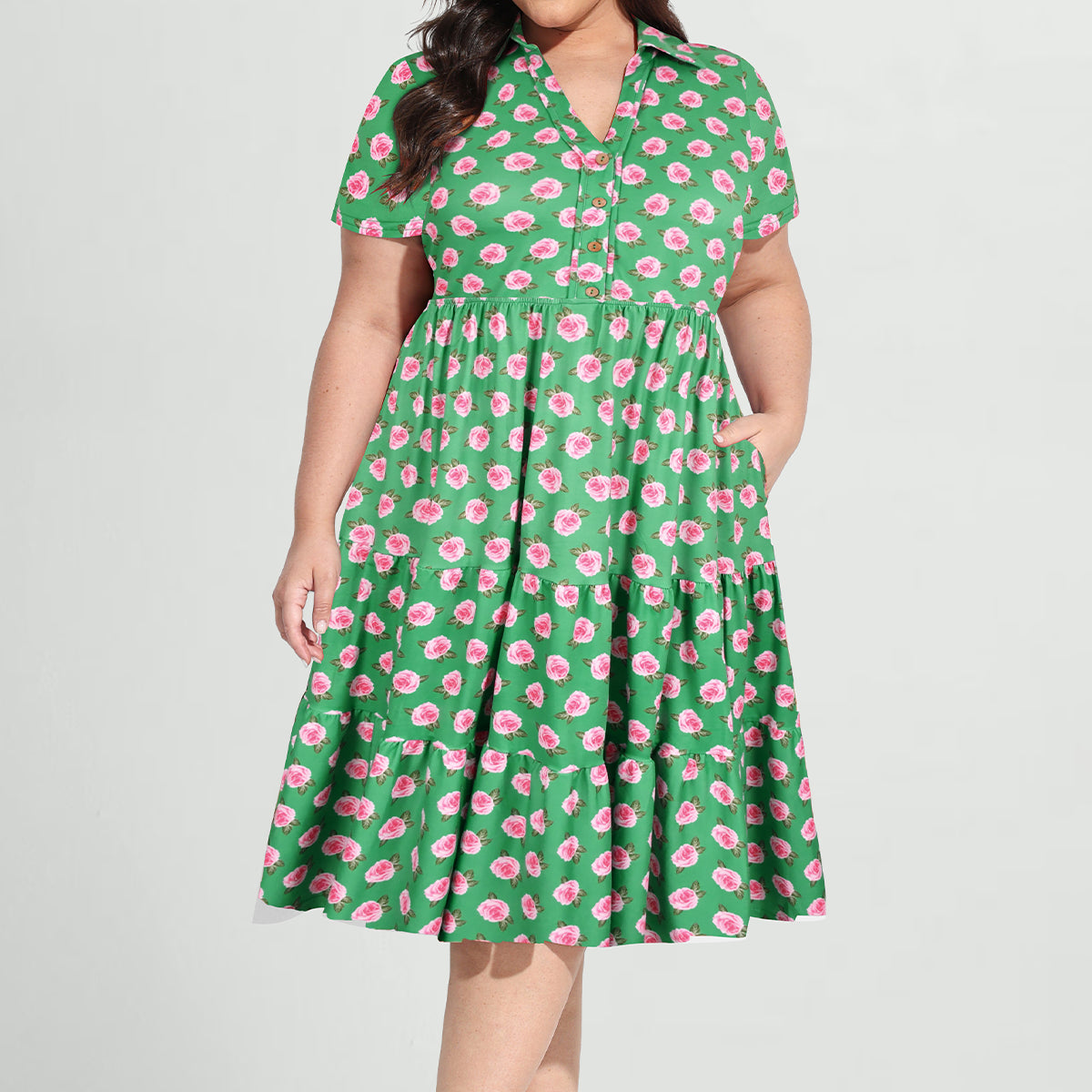 Robe mi-longue boutonnée à col polo et à poches Ritera