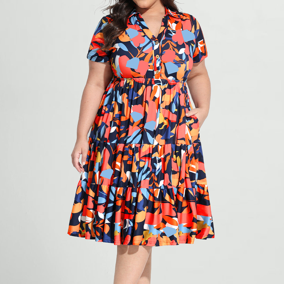 Robe mi-longue boutonnée à col polo et à poches Ritera