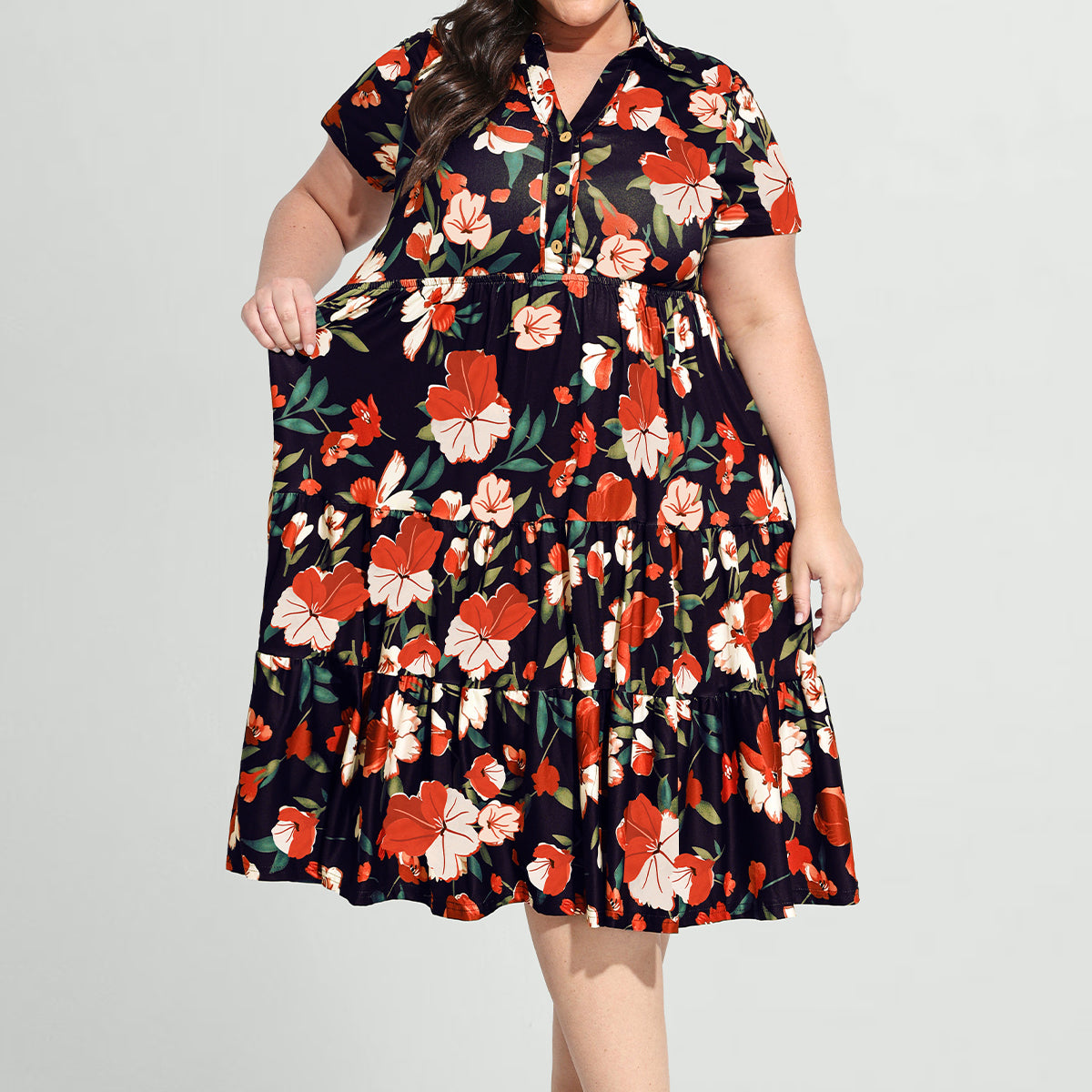 Ritera Pockets Striking Abstract Print Tiered Midi Dress