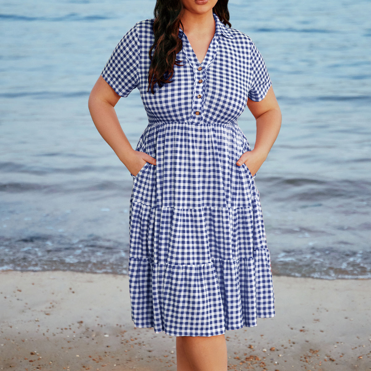 Ritera Pockets Tropical Floral Polo Neck Shirred Midi Dress