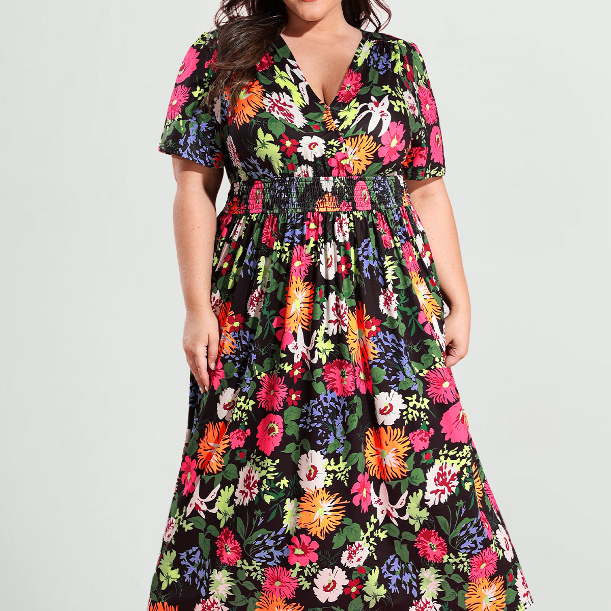 Ritera Pockets Smocked Waist Floral Print A-line Maxi Dress