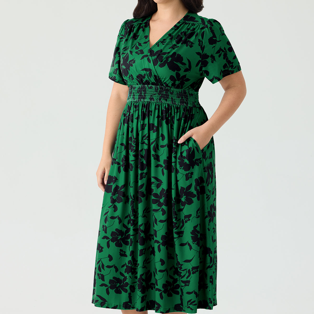 Ritera Pockets Smocked Waist Floral Print A-line Maxi Dress