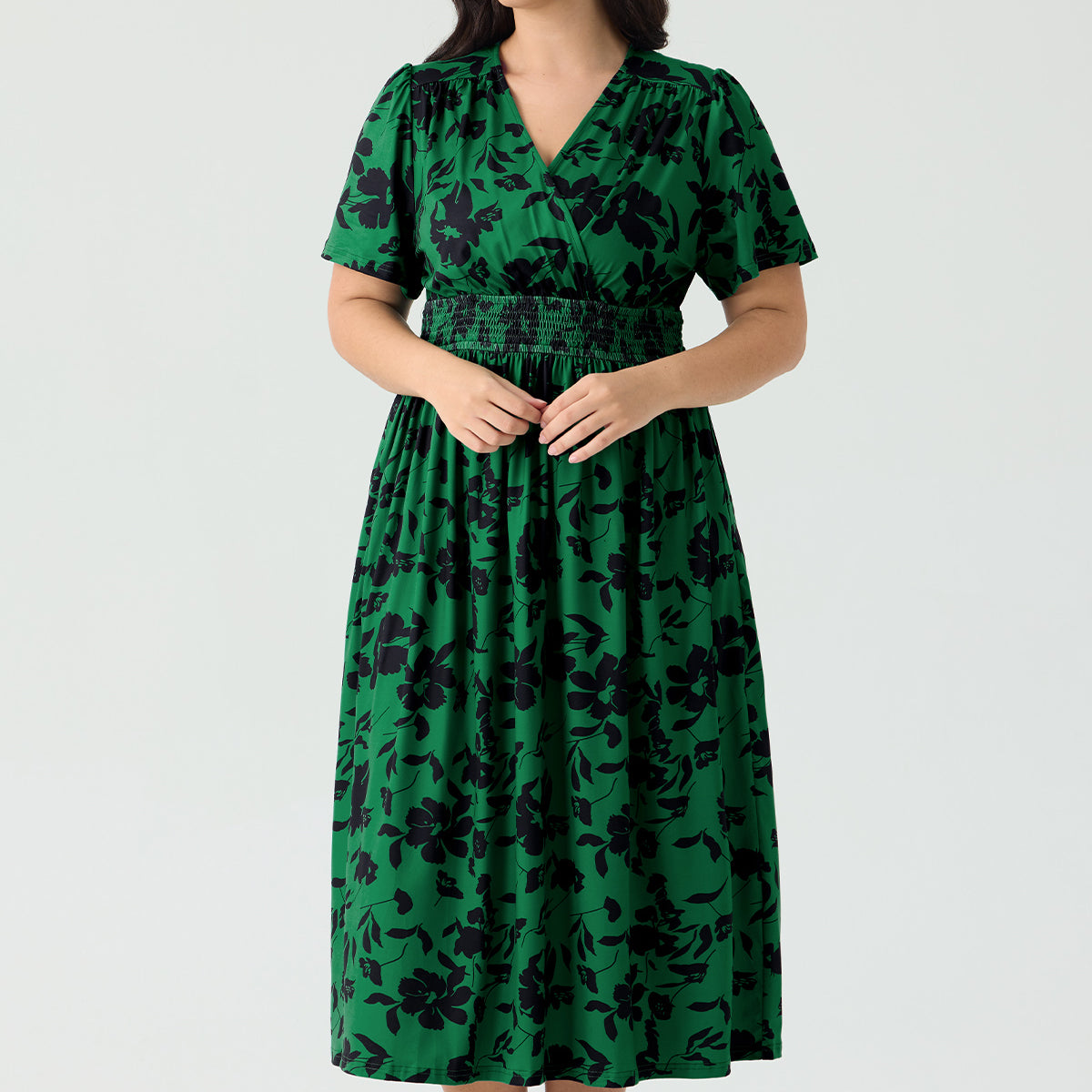 Robe longue trapèze fleurie à taille élastique et poches Ritera