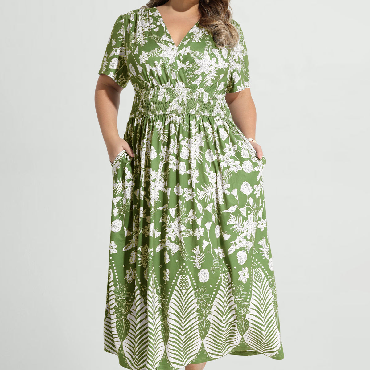 Ritera Pockets Smocked Waist Floral Print A-line Maxi Dress
