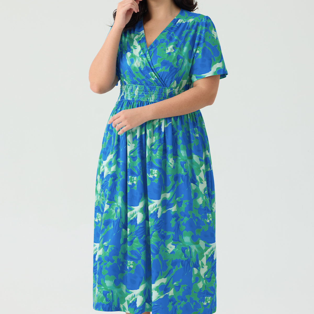 Robe longue trapèze fleurie à taille élastique et poches Ritera