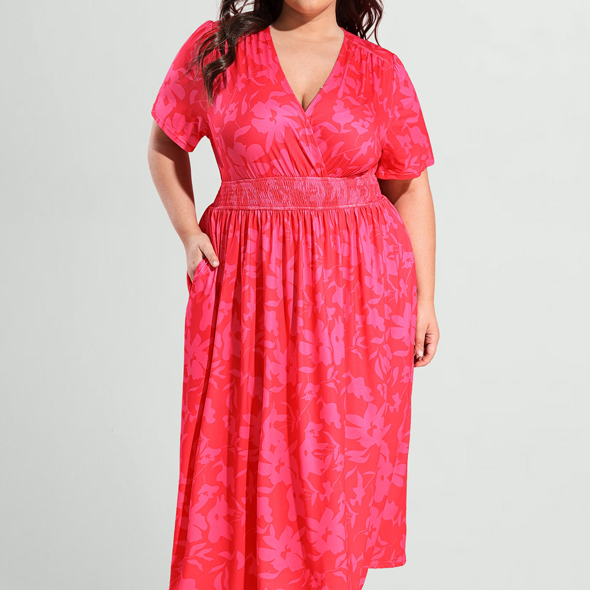 Ritera Pockets Smocked Waist Floral Print A-line Maxi Dress