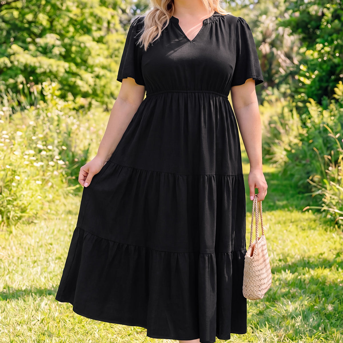 Pockets Elastic Boho Floral Midi Dress