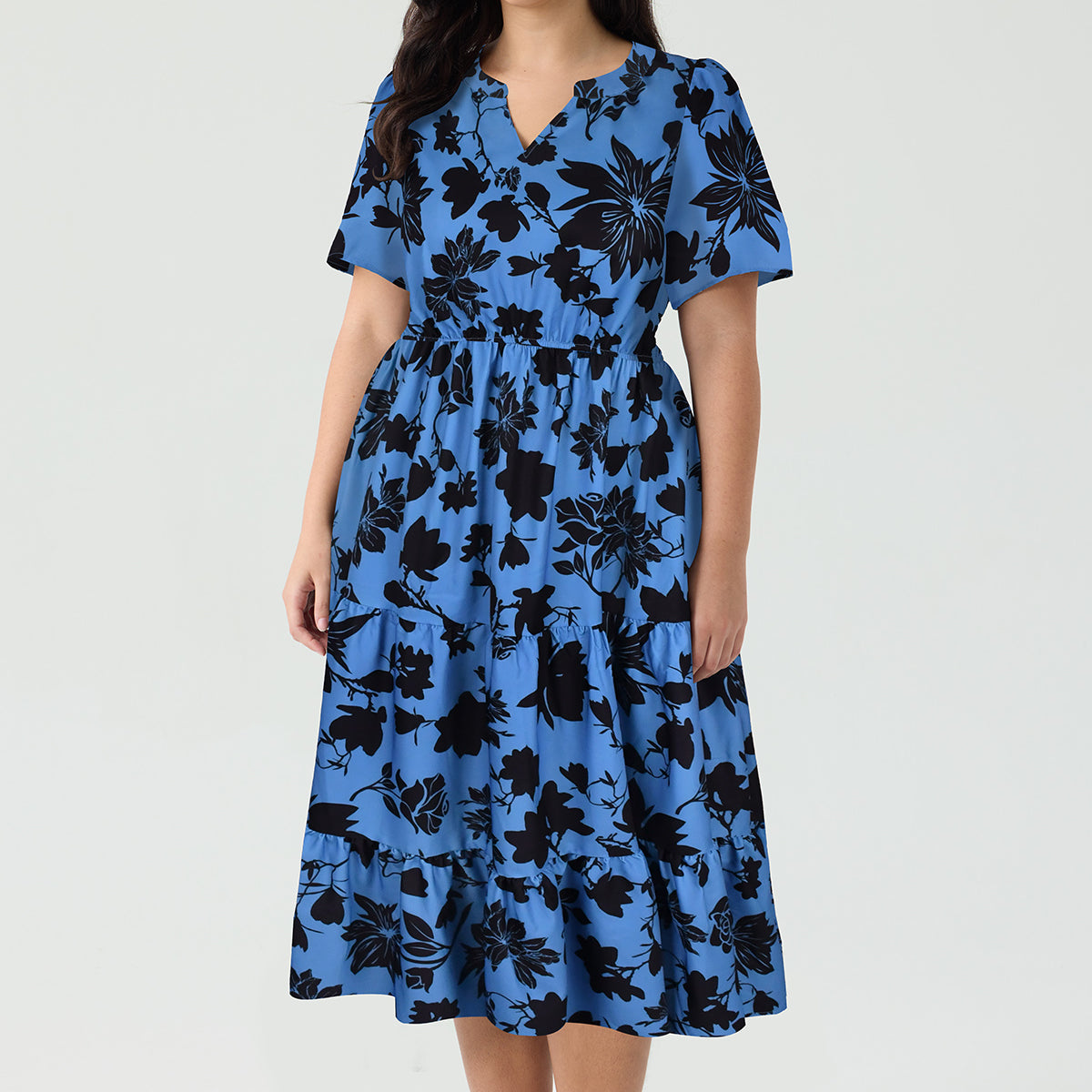 Pockets Elastic Boho Floral Midi Dress